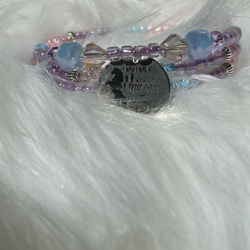 Handmade beaded unicorn wrap‎ bracelet gift for her, memory wire bracelet, charm